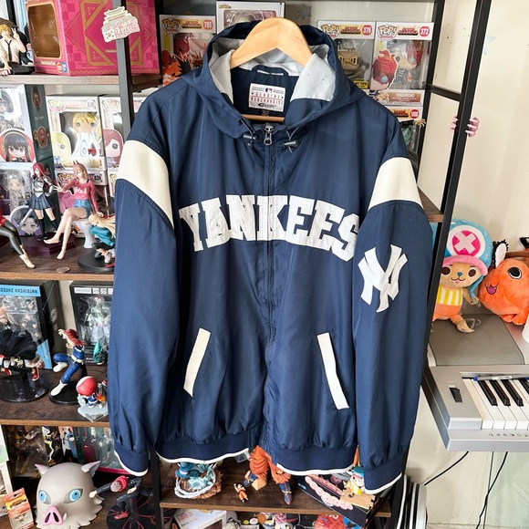Vintage Yankees Hooded Jacket Navy Men’s 2XL Faded Embroidery Wear